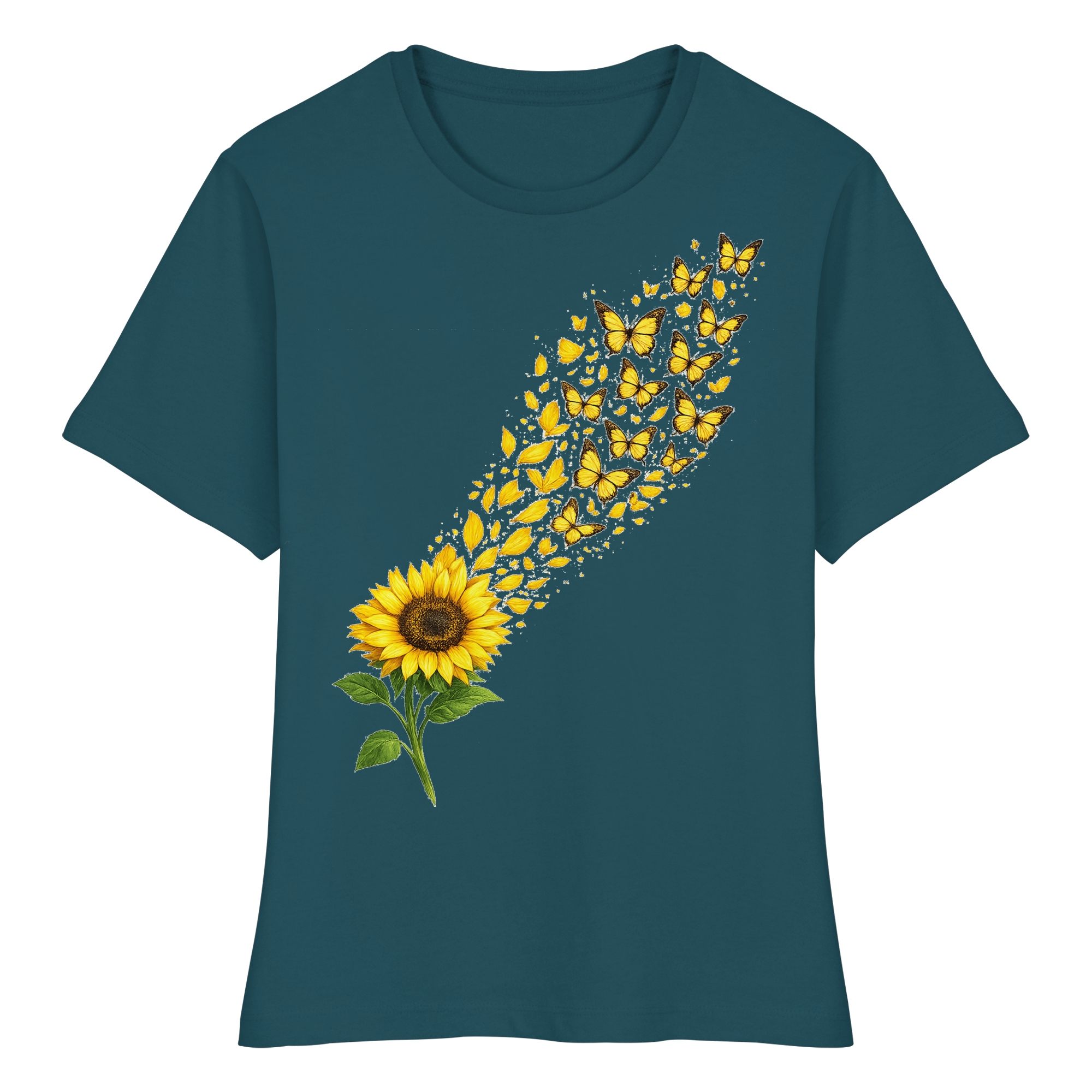 Sonnenblume Schmetterlinge Natur Geschenk - Fitted Ladies Organic Shirt
